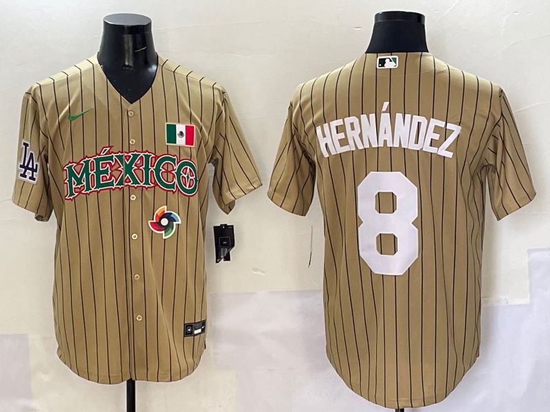Men Los Angeles Dodgers #8 Hernandez Brown Stripe Mexico Joint Name 2025 Nike MLB Jersey style 5->los angeles dodgers->MLB Jersey